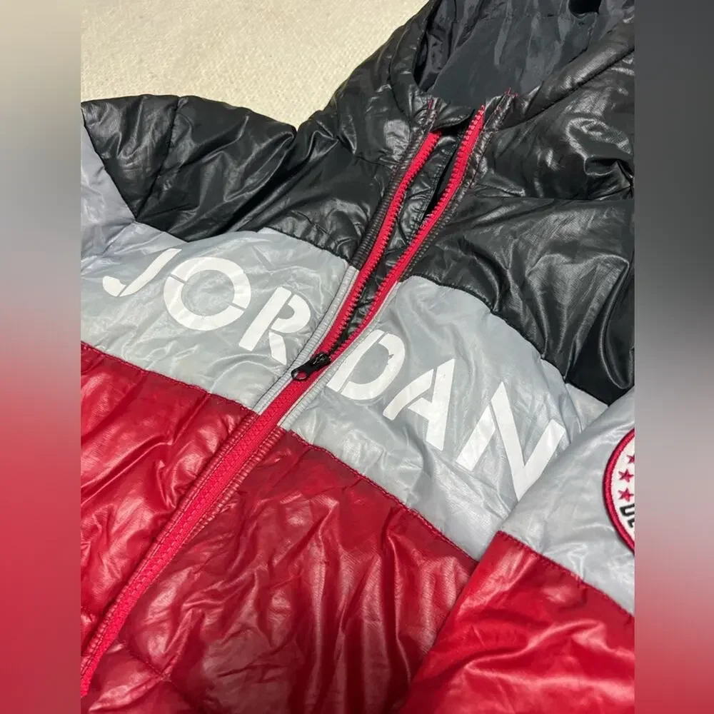 Nike Flight Air Jordan Hooded Puffer Jacket Coat Black Red Gray Size Youth XL